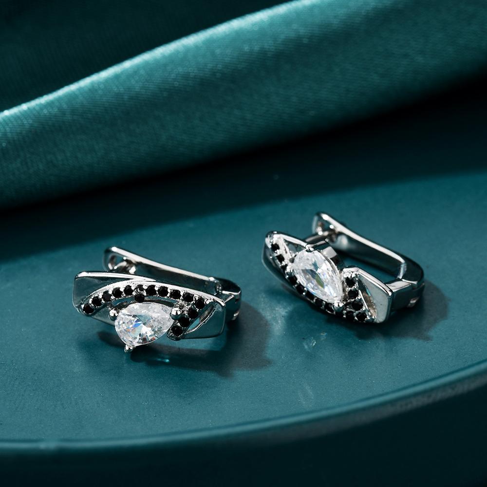 Hoop Earrings with Teardrop Zirconia & Black Accent Stones