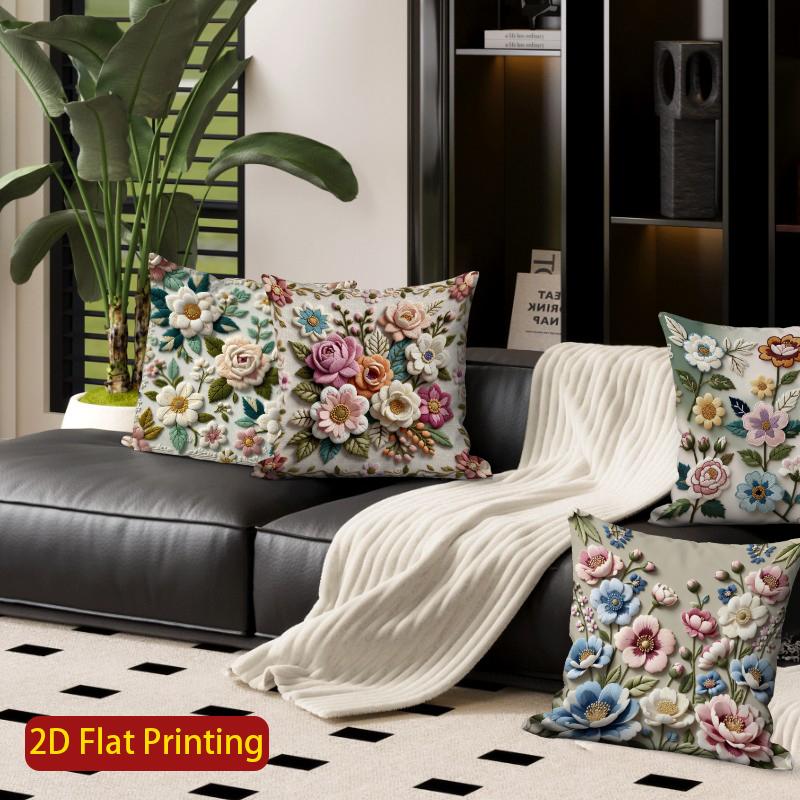 2D Vintage Embroidered Floral Throw Pillow Covers Pattern Cushion Cover Suitable For Sofa Bedroom Car Pillow Cover