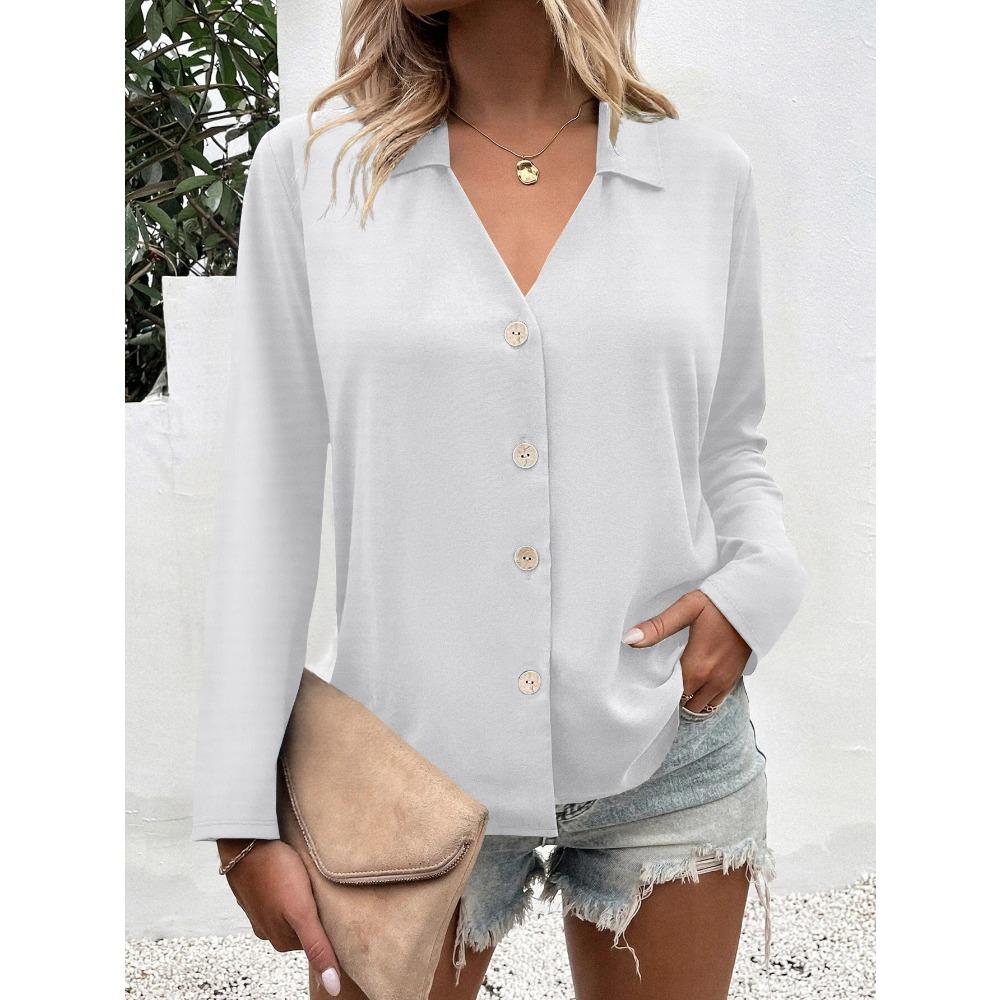 2025 Spring and Summer New Women's Solid Color Long Sleeve Ice Silk Elegant Button-up Shirt for Women