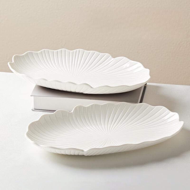 Haoya White Ceramic 12-inch Fish Plate, 2-Pack