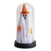 Yousheng Halloween Ghost Decor Light Up Ghost in Glass Cloche with Wood Base Cute Ghost Night Light Decoration for Table Shelf Fireplace Room Decor