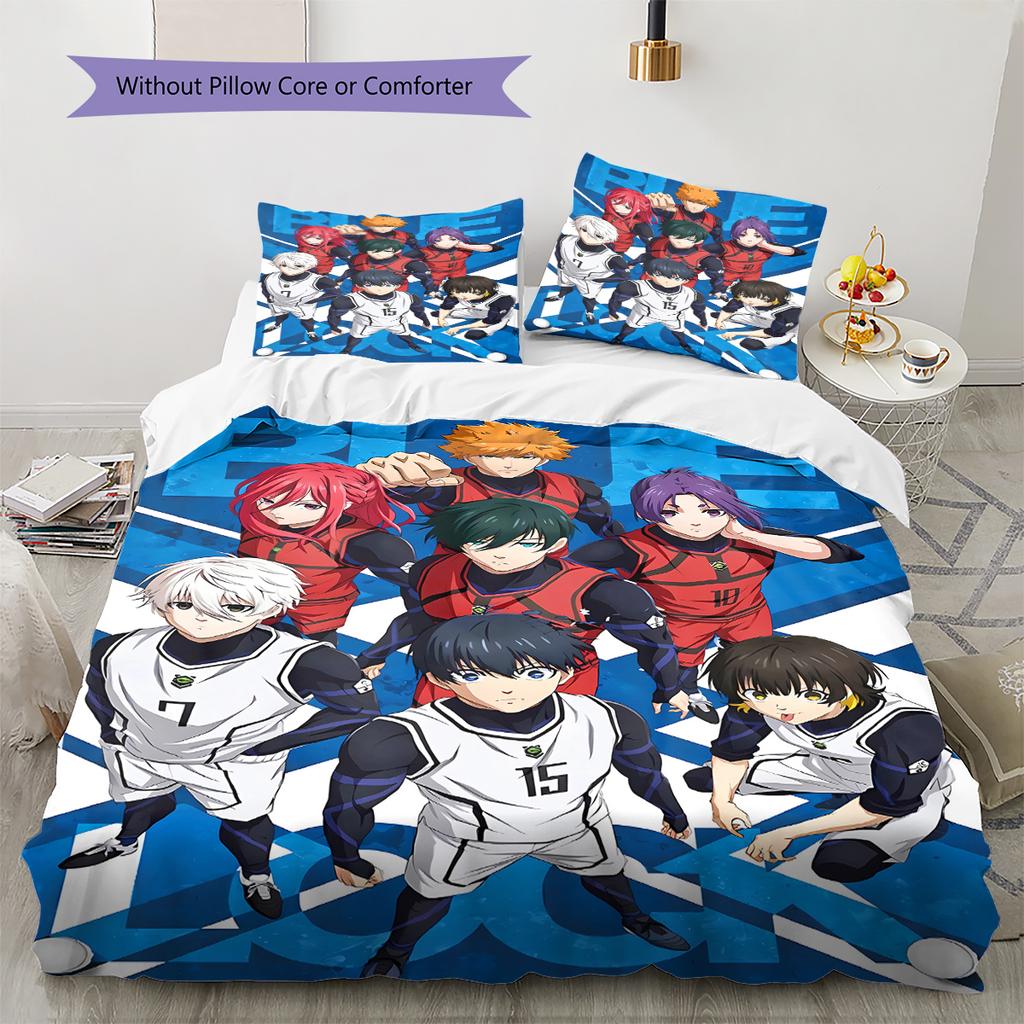 BLUE LOCK Pattern Bedding,Quilt Set Quilt Cover Pillowcase Home Birthday Gift (1 * Duvet Cover + 2 * Pillowcase, Without Core)