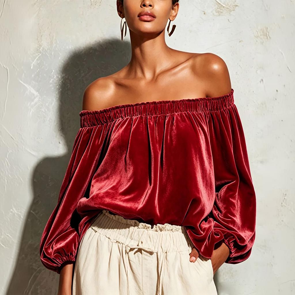 Women's Off-Shoulder Sleeve Blouse Color Casual Top for Daily Wear