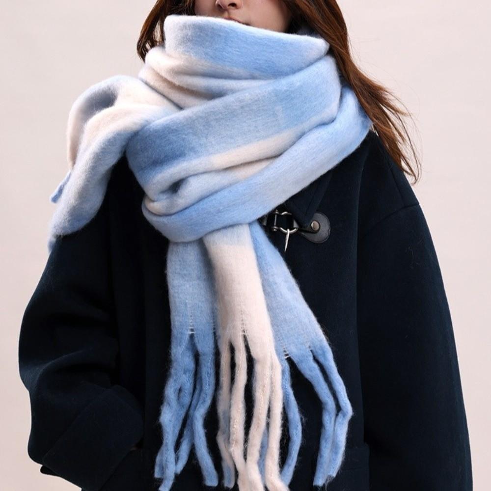 Tassel Winter Cashmere Scarves Plush Long Shawl Fashion Plaid Wool Scarf  Girl