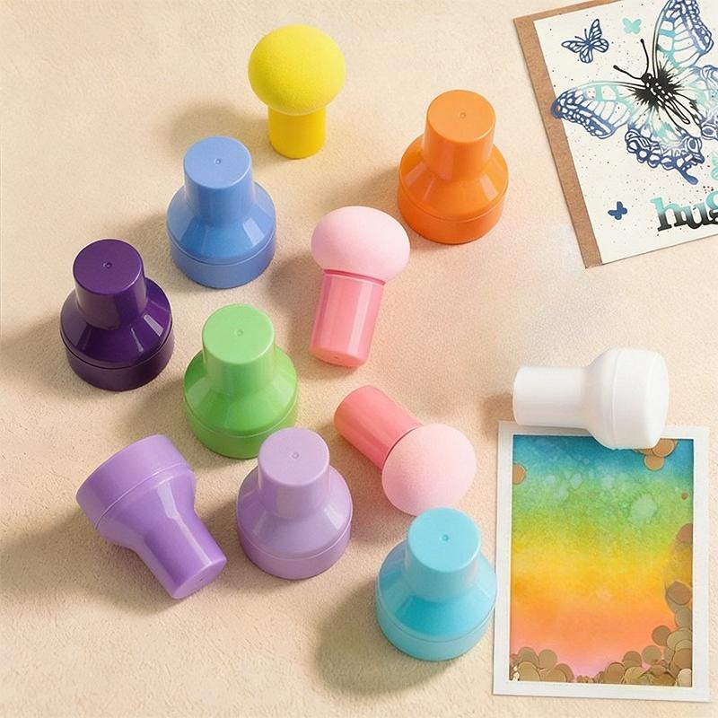 6pcs Colorful Stencil Brush Set with Handles Ink Applicator for Scrapbooking, Card Making, Arts Crafts Wet Dry Gourd Sponge DIY