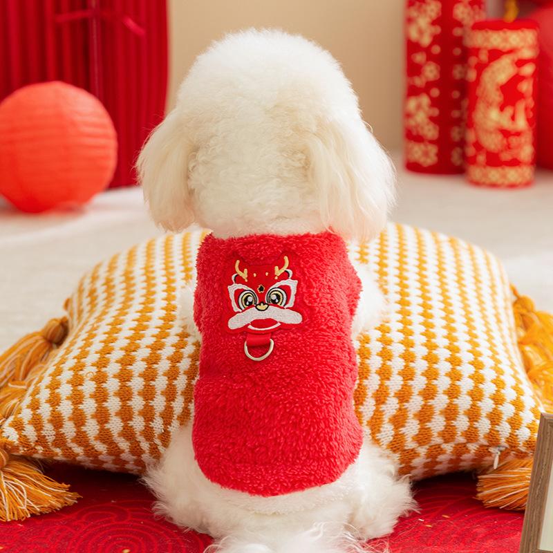 Neujahrs Welpen Hundekleidung Herbst und Winter warm zwei Beine Teddy als Bär Kätzchen kleiner Hund Haustier Neujahrskleidung