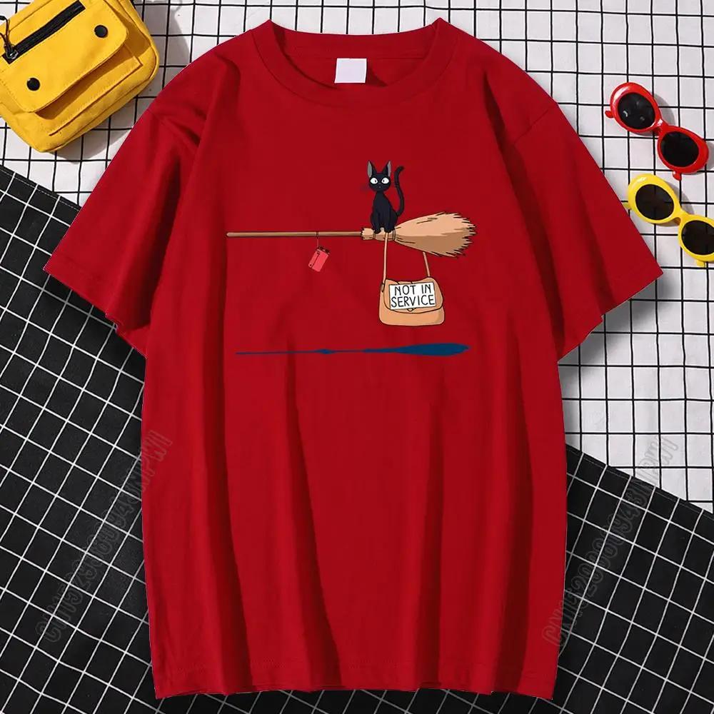 New 2026 Unisex 100 Pure Cotton Shortsleeved Tshirt with A Black Cat Pattern Print on A Unisexs Magic Broom and A Streetwear Top