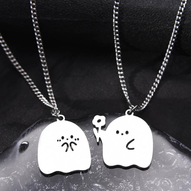 2 Pack Specter Pendant Necklace Chain Necklaces Birthday Gift Necklaces Stainless Steel Texture for Party and Daily