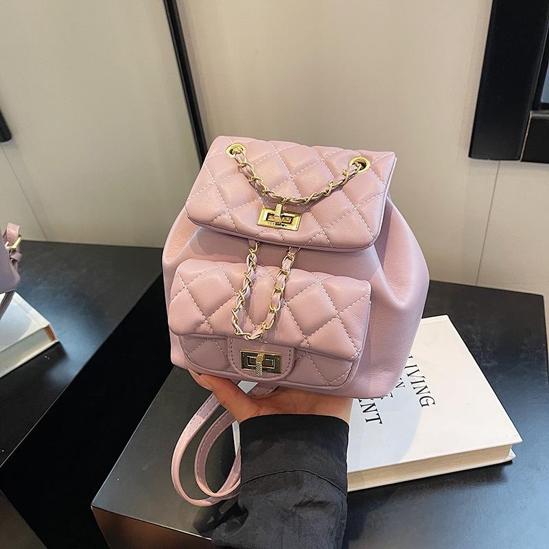 

Rhombus chain backpack women s new spring and summer versatile bucket bag mini small back