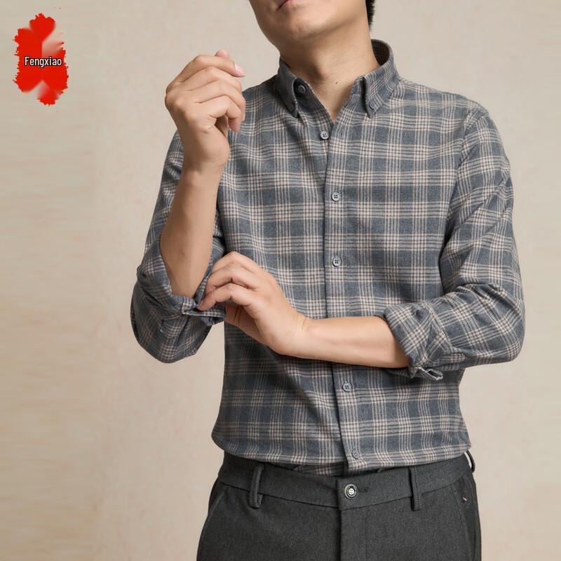 Men s Pure Cotton Brushed Plaid Long-Sleeve Shirt 43/3XL