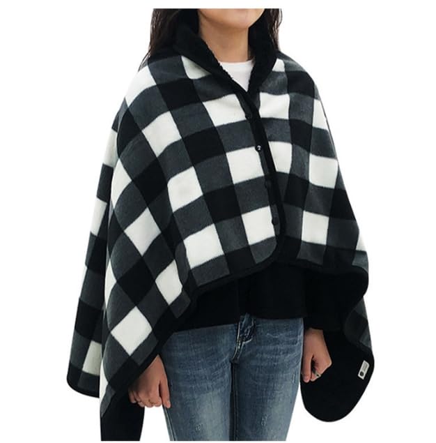 LeafIn Large Wearable Checked Warm to the Touch and Size 4-Way Blanket/Half Blanket, Buttoned, Thick, Warm, Pattern, Moisture-Wicking, Warm,