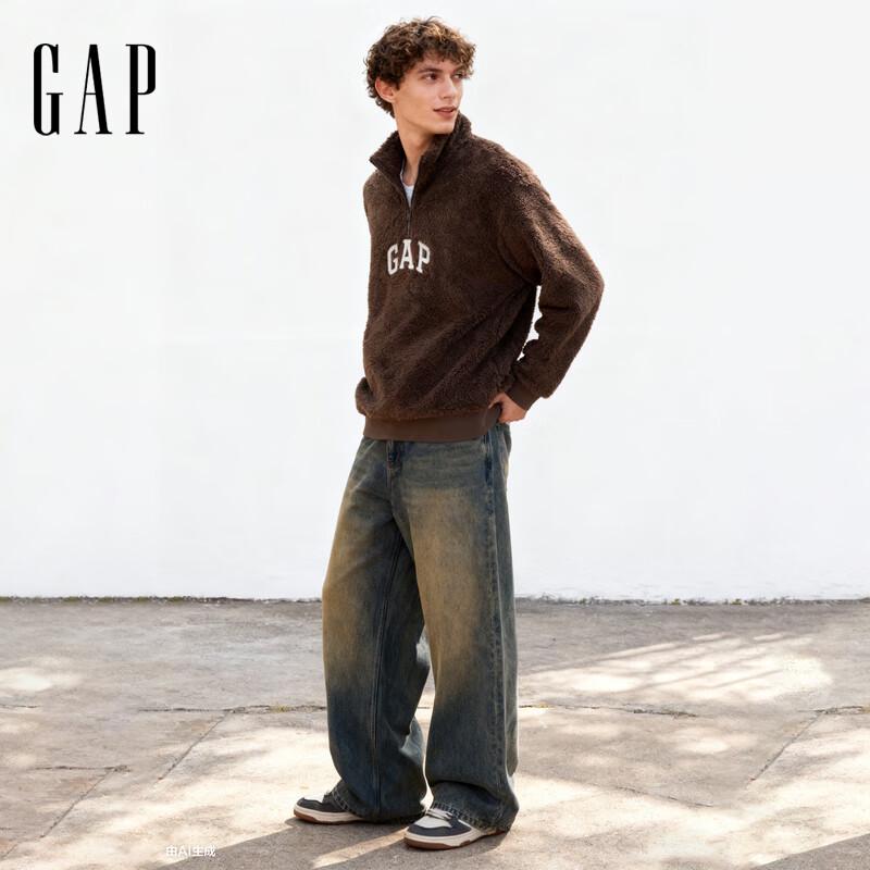 

Gap Унисекс Толстовка плюшевая свободного кроя на молнии до середины с вышитым логотипом 2XL