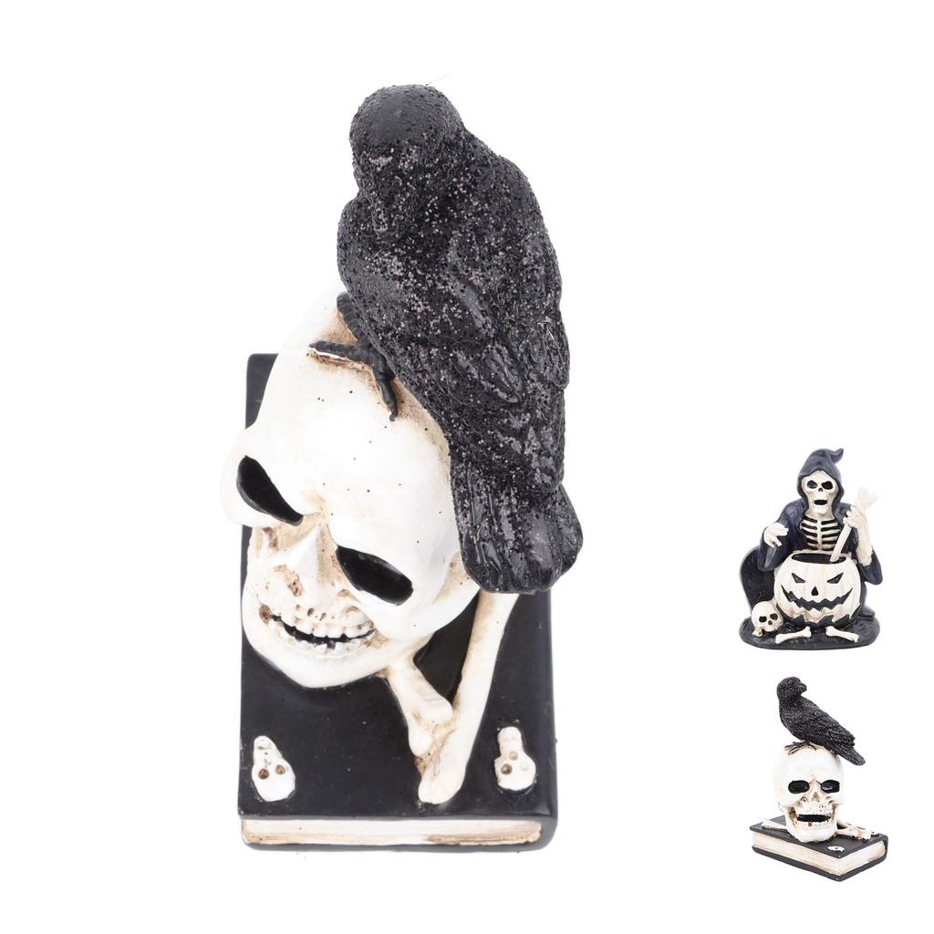 Skeleton Figurine Scary Rich Details Vibrant Colors Strong Resin Stable Skull Figurine for Halloween