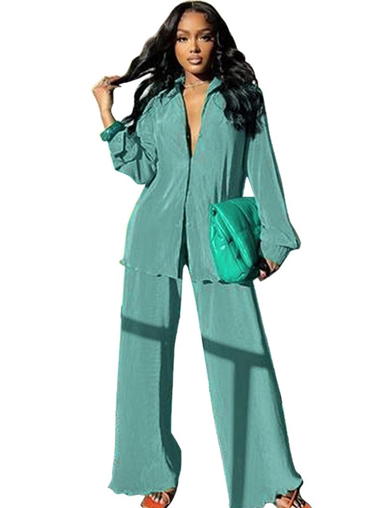 Elegant European & American Women's Solid Color Long Pants Two-Piece Set