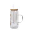 Caneca de Vidro Transparente Pré-perfurada 16oz 20oz Sublimação Globo de Neve Copo de Escritório com Alça e Tampa para Mulheres