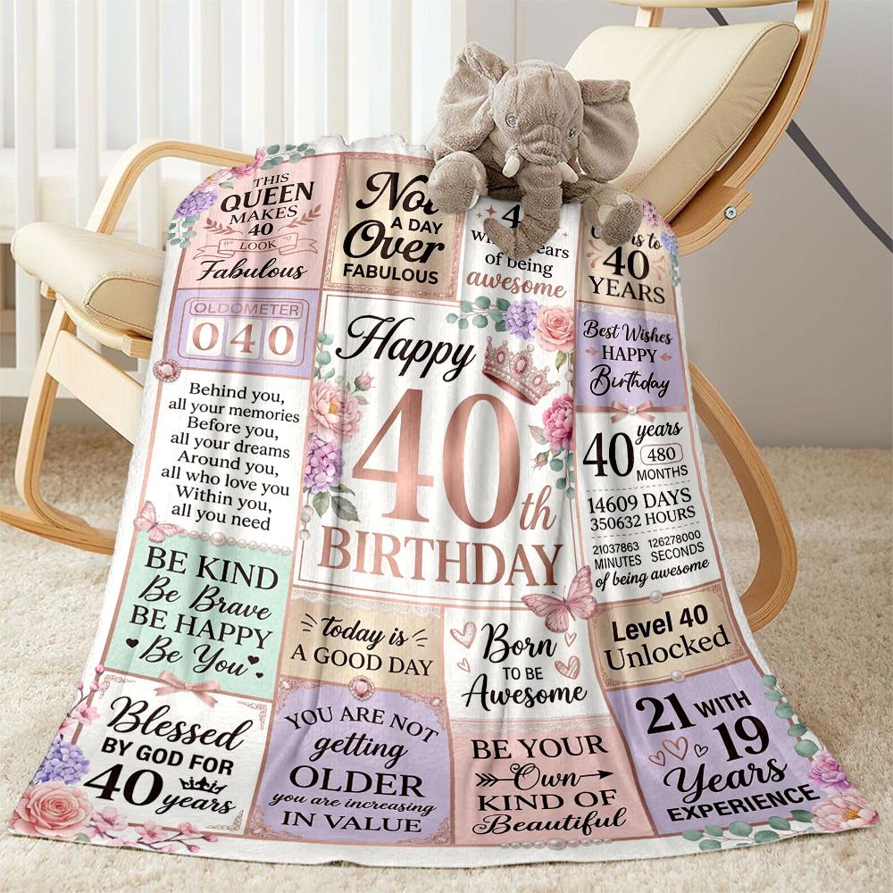40th Birthday Celebration Blanket Warmthful Decor Great for Bed Seaside Office Chair Four Seasons Universal Playful Design