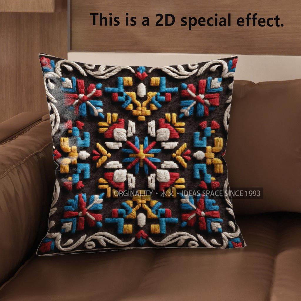 2D Colorful Floral Patterned Embroidered Pillow Covers Pattern Cushion Cover Suitable For Sofa Bedroom Car Pillow Cover