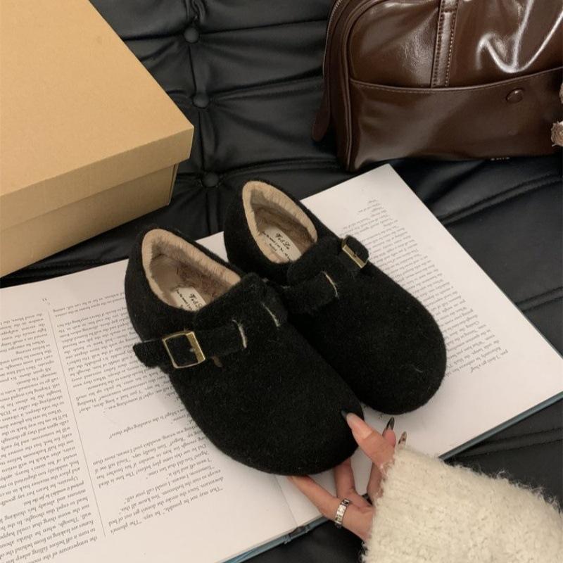 

Внутреннее увеличение роста Маленький человек бархатные биркенштоки Женская обувь 2025 осень и зима теплая шерстяная хлопковая обувь Обувь Бокен одиночная обувь 40 чёрный