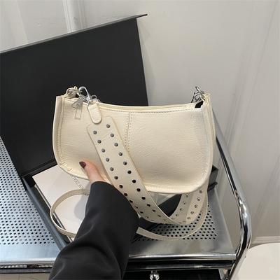 Retro Solid Color Simple Casual New High Fashion Versatile Commuter Shoulder Underarm Messenger Bag Woman