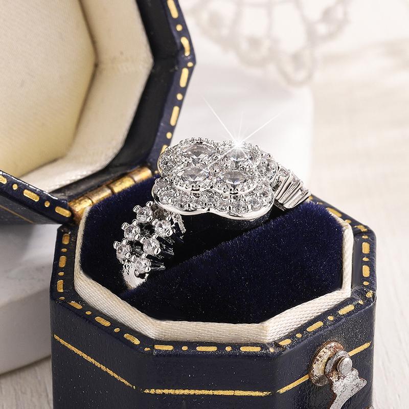 Classic 18k White Gold Plated Diamond Ring For Women S925 Silver Plated Engagement Wedding Four-Leaf Fine Jewelry