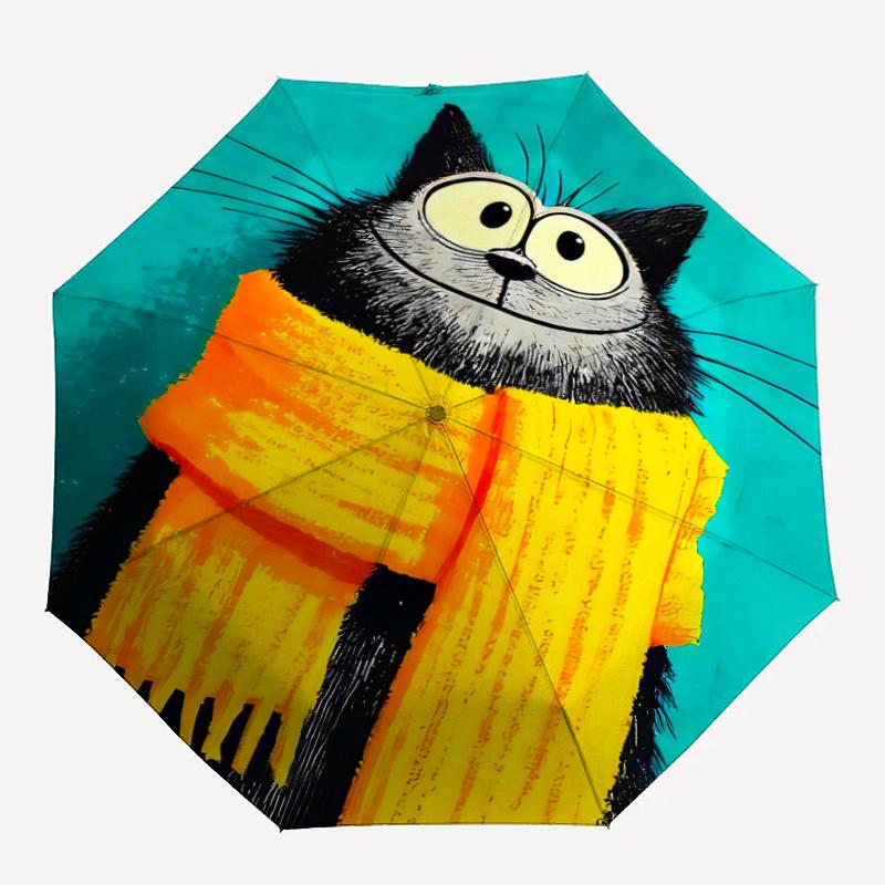 

1pc Cat Scarf Automatic Folding Umbrella - Compact 8-Rib Design, Durable Plastic & Iron, Daily Use Z1230058