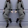Completo Pantaloni Larghi Coreani Moda Autunno Inverno Tempo Libero Manica Sette Punti Cappotto di Lana Giacca a Quadri Outfit Donna