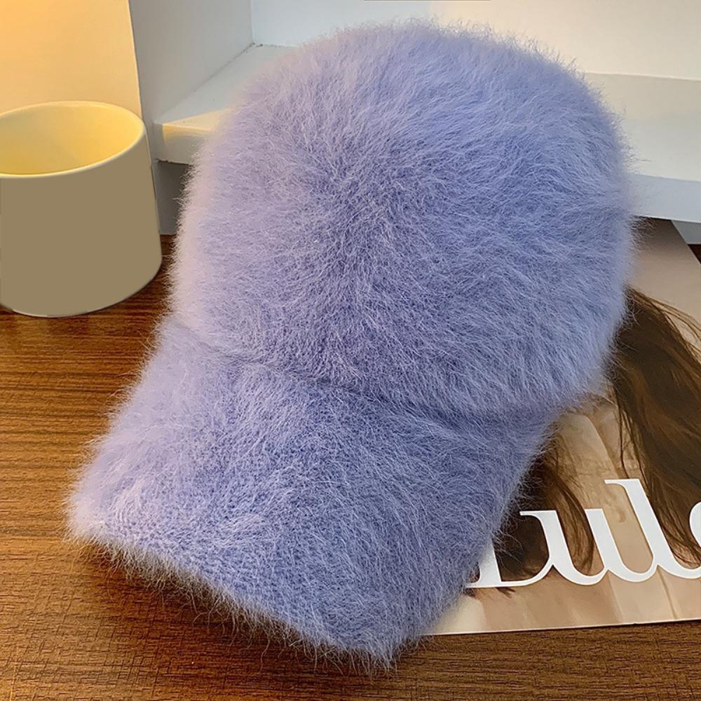 

Плюшевая шапка-дубинка из кроличьего меха, однотонная, зимняя теплая шапка, комфортная женская бейсболка для улицы фиолетовый