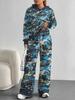 Color Graffiti European and American Autumn and Winter Casual Long-sleeved Suit Women's Hooded Sweater Trousers Two-piece Set