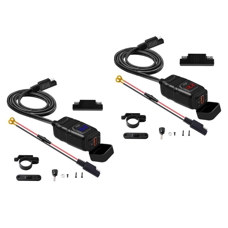 Waterproof Motorcycle USB Charger SAE Quick Disconnector Charger Port Adapter Kit with Mounting Bracket for Phone