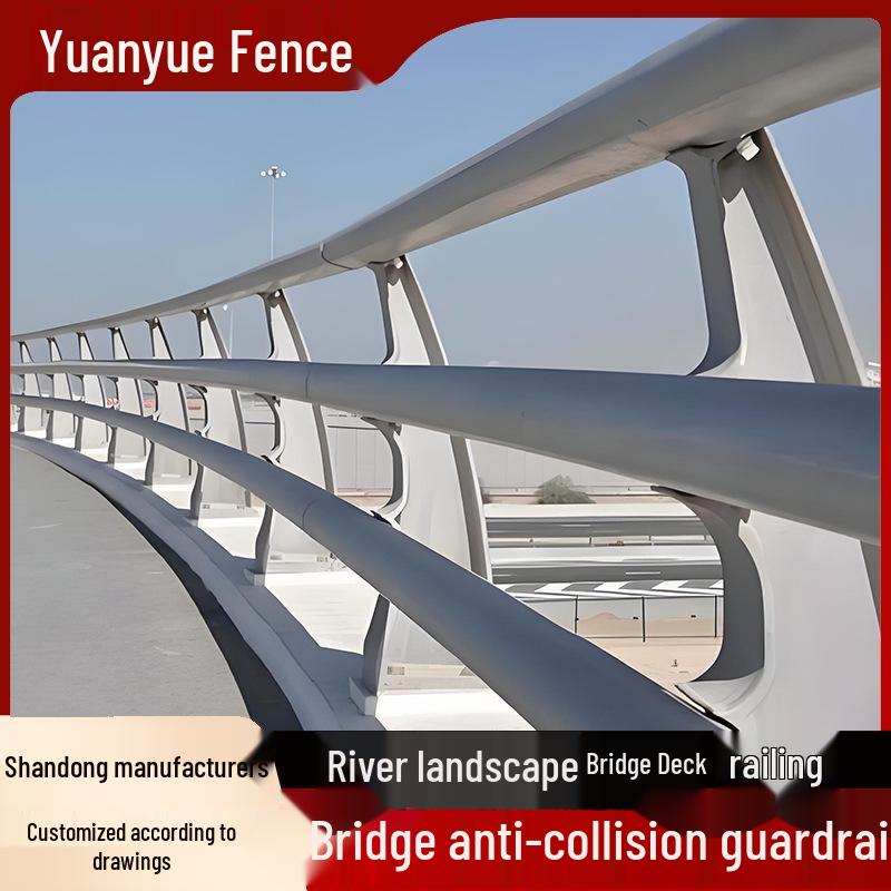Carbon Steel Bridge Railing: Crash Barrier with Road Lighting for Overpass and River Landscape