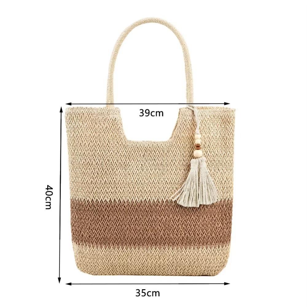 New Large Capacity Straw Woven Bag with Tassels Weave Beach Bag Shoulder Bag For Women