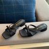  Summer cool slippers women's outer wear widened large size women's shoes thick heel opentoed slippers women's shoes