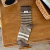 New Retro Striped Mid-Calf Socks: Ruffled, Warm Combed Cotton for Autumn/Winter