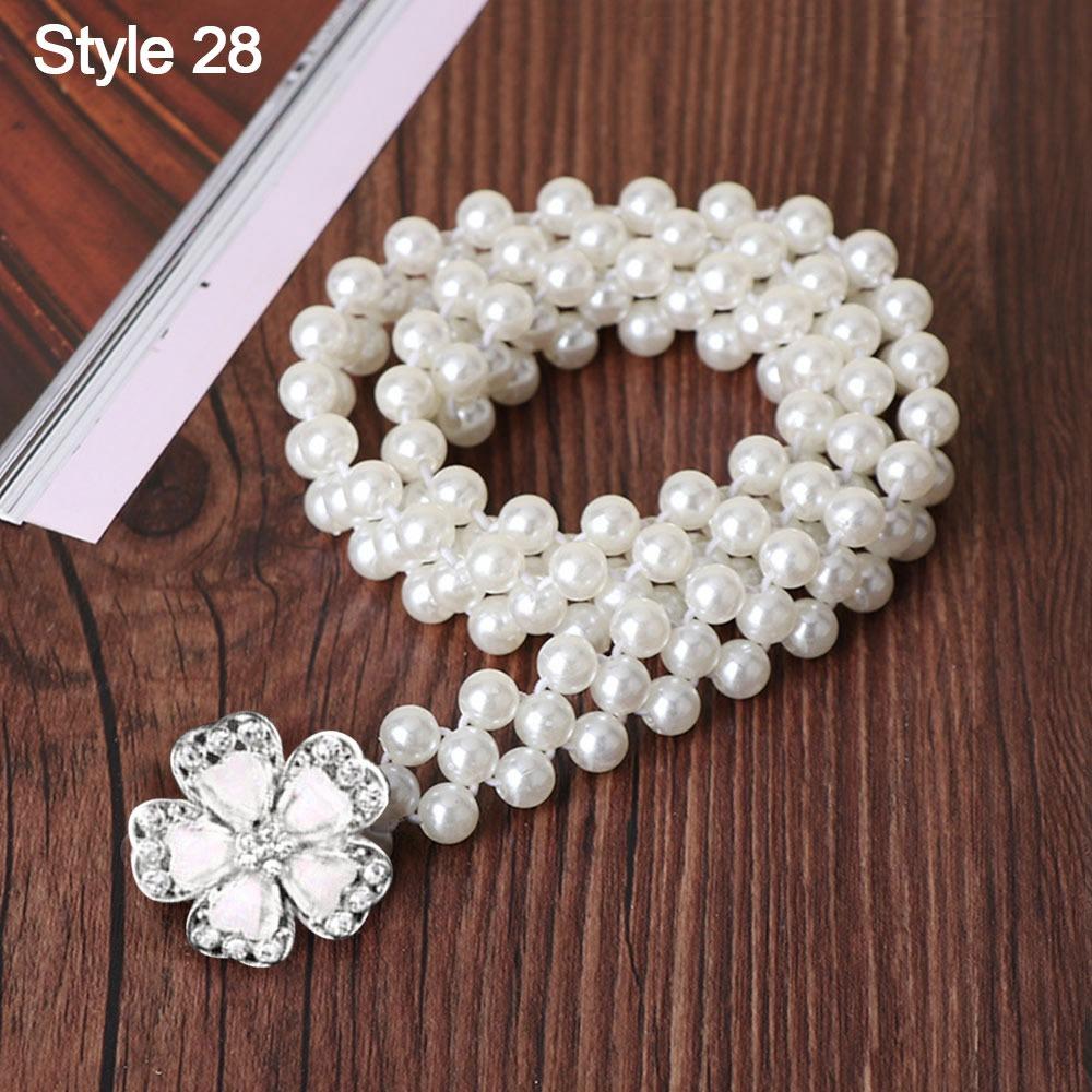 Ladies' Elastic Rhinestone Waist Chain Thin Drawstring Belt Fashion Pearl Waist Belt  For Women