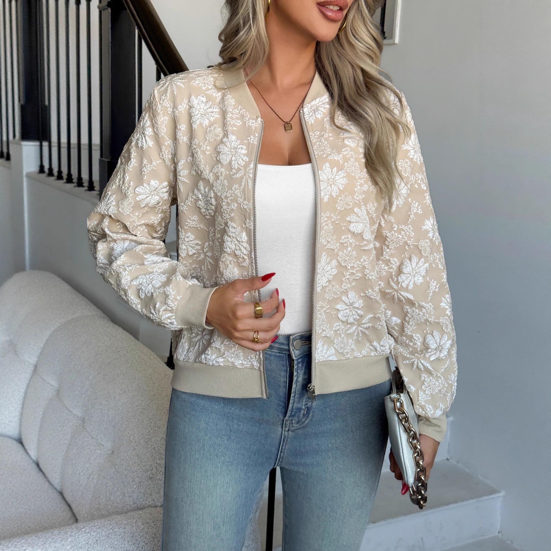 

2026 European Women s Autumn/Winter Jacquard Zipper Jacket: Elegant Commute Style L абрикосовый