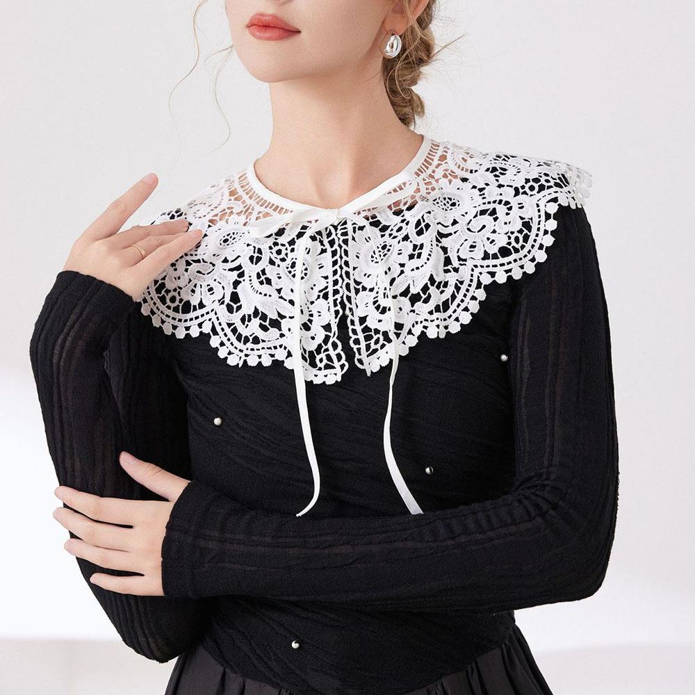 Vintage Lace Embroidered Fake Collar Hollow Out White Doll Collar Shawl Wrap Girls Detachable Versatile Lace False Blouse Collar