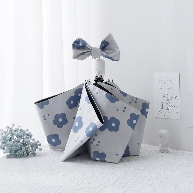 XUQING Automatic Blue Hibiscus Floral Sun Umbrella