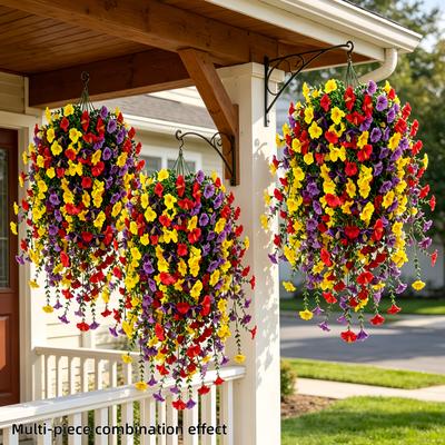 6Pcs Set Effect Simulated Multicolor Mixed High-End Morning Glory Hanging Flowers High-Fidelity Outdoor Artificial Flowers Purple Yellow Red