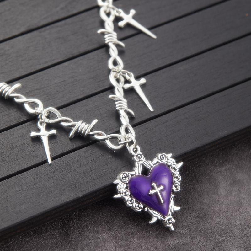 Gothic Y2K Thorn Rose Bow Heart Pendant Necklace Women's Retro Vampire Accessories Witch Party Jewelry Gift Choker
