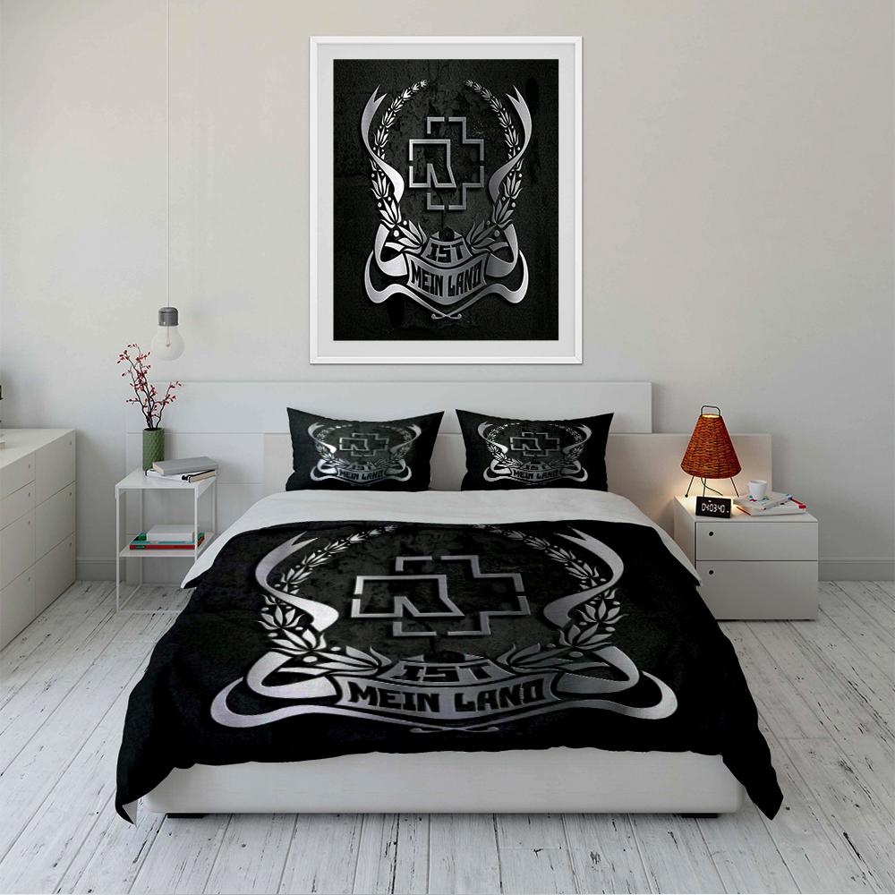Black Bedding Set with Logo & Silver Design Bedding Set (1 Duvet Cover, 2 Pillowcases, Duvet Not Included)