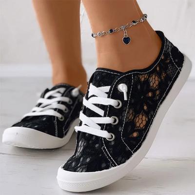 Sommer Spitzennetz Damen Sneaker Atmungsaktive Schnürschuhe Freizeit Schuhe Übergröße 36 43 Leichte Flache Sneaker