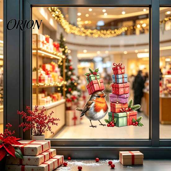 Christmas Window Clings Static Sticker, Decorative Reusable Redbreast Decal, PVC Festive Easy Apply Stickers Holiday Cling for Home Glass Doors