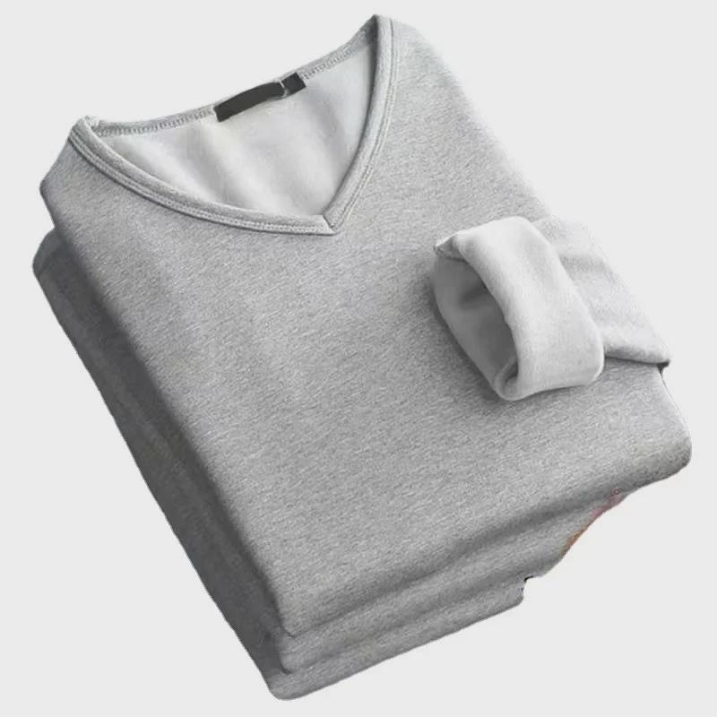 Men's V-Neck Thick Velvet Long-Sleeve T-Shirt - Warm & Trendy Autumn/Winter Base Layer