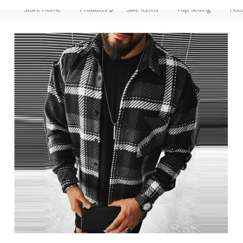 Mens Plaid Button Up Shirt Jacket Thick Flannel Long Sleeve Chest Pocket Casual Outerwear Daily Streetwear