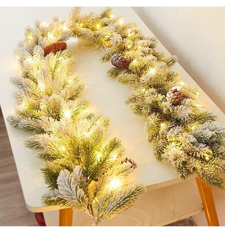 Encrypted Snowing PE Rattan Garland with Flocked Snow for Window & Wall Hanging