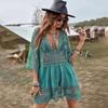 New 2025 Swimsuits Woman  Sexy Beach Cover Up V-neck Women Beach Tunic Dress Sarong Bikini Cover Up Crochet Top For Women Beachwear