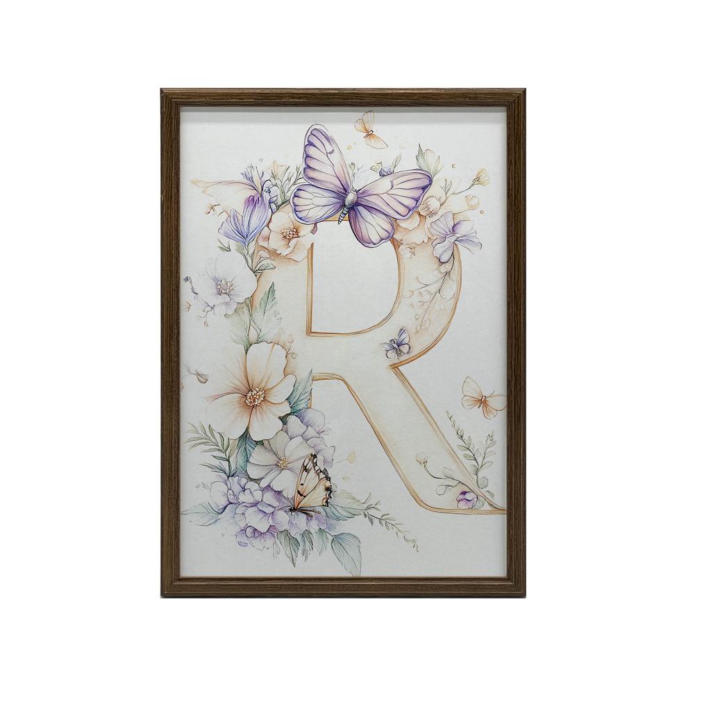 R som Glädje - Blommig Affisch R som Glädje - Blommig Affisch, 50X70 Cm, Ram av Ljust Ekträ, Matt Papper 230 Gsm