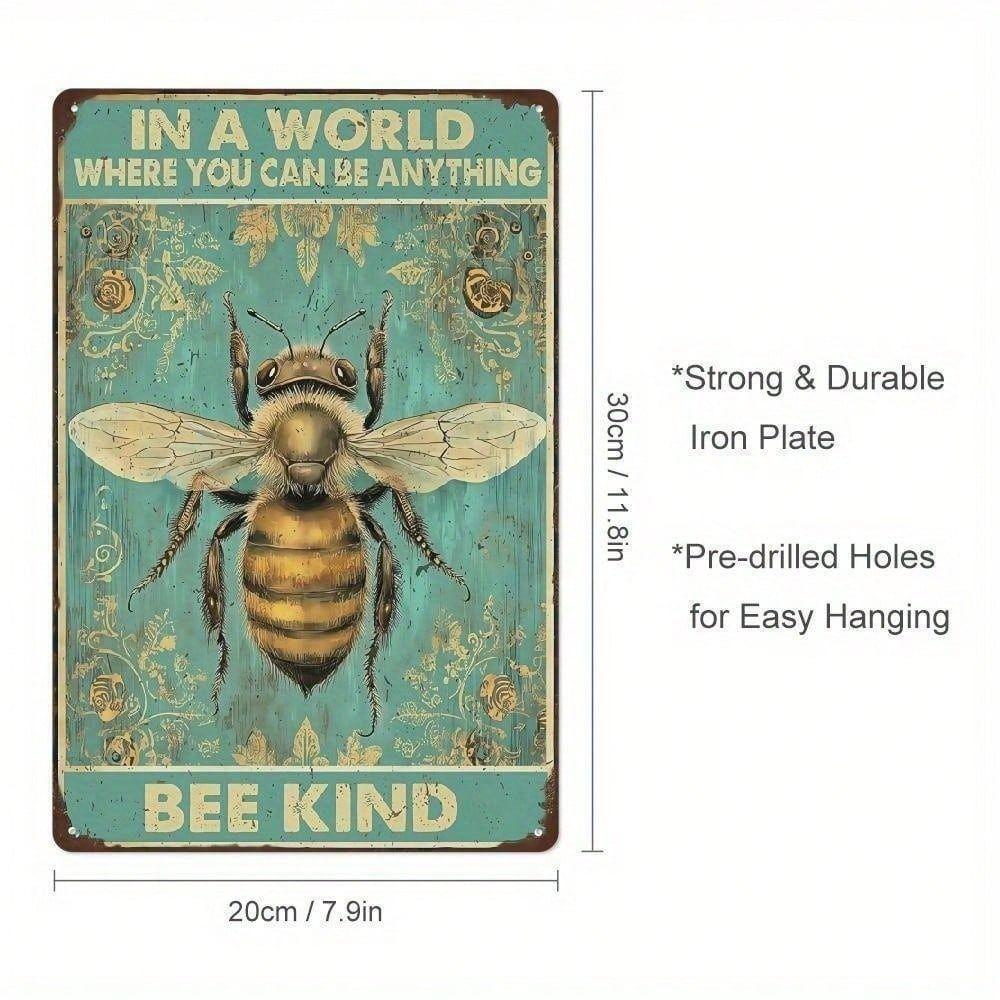Vintage Metal Sign Bee Kind Wall Decor, Rustic Kitchen Tin Poster