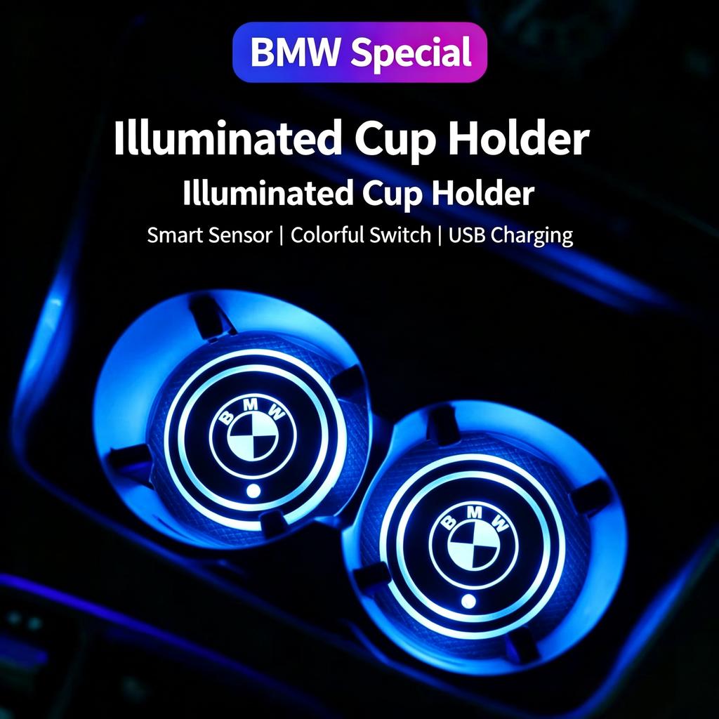 BVYD9 Luminous Ambient Light Cup Mat USB Charging Decor Sticker Car Interior Parts Fit for BMW iX3 iX F07 F48 F39 F34 F40 F45 F46 G30
