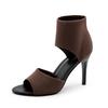 Women's Black Summer High-Heeled Sandals with Comfortable Woven Upper and Thin Heel